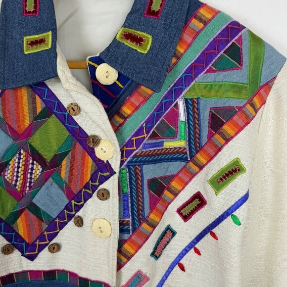 Parsley & Sage Novelty Small Multicolor Mixed Media Cotton Jacket Patchwork GUC - Picture 5 of 12